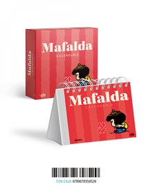 Mafalda 2022, calendario de escritorio rojo con caja